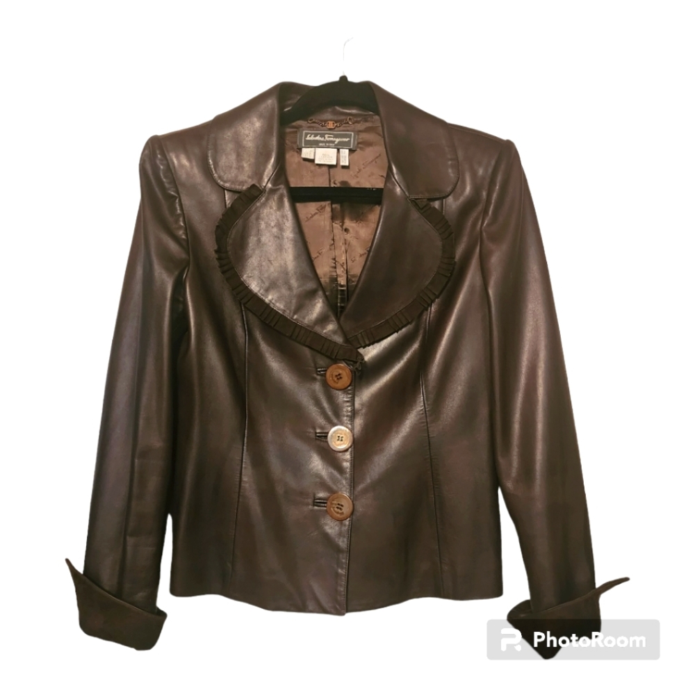 Brown Salvatore Ferragamo Italian Leather Jacket